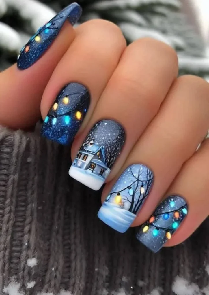Новорічний манікюр 2026 з зимовим пейзажем