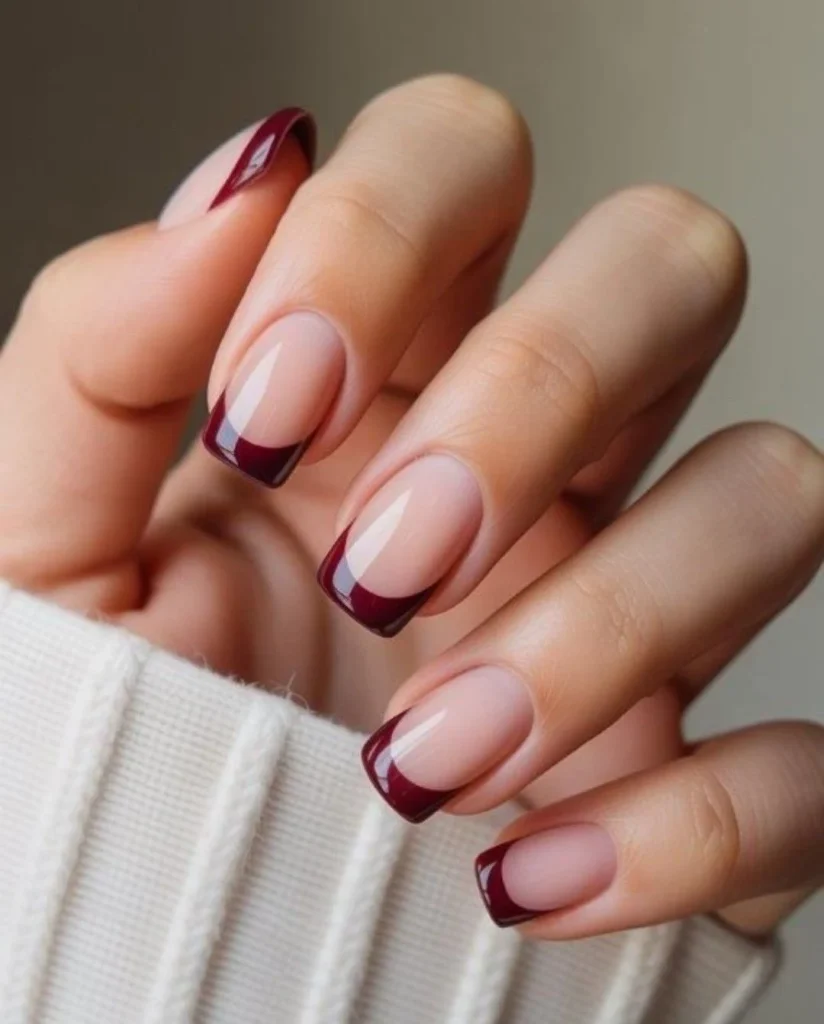 Бордовий французький манікюр на 8 березня