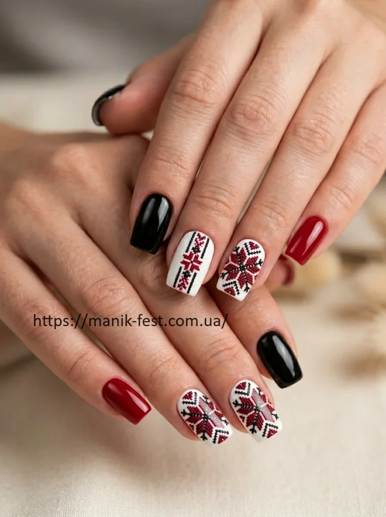 Манікюр під вишиванку з етнічними візерунками