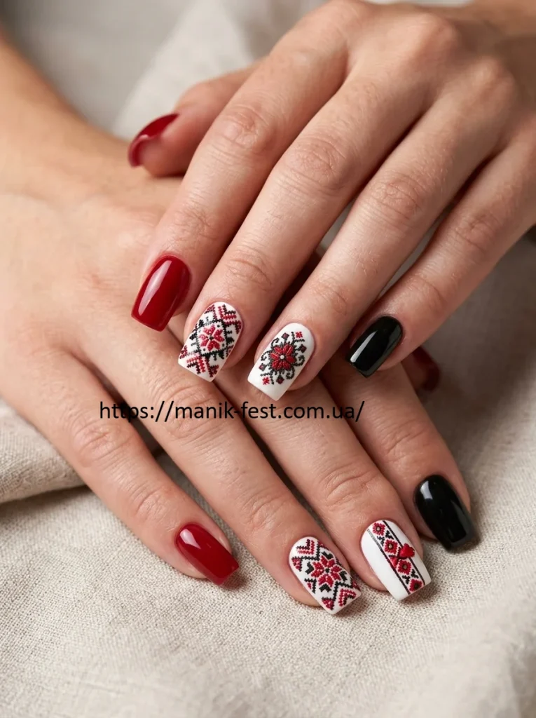 Український дизайн нігтів у стилі вишиванки