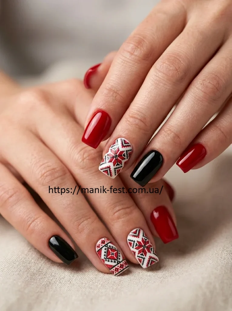Патріотичний український етно манікюр у стилі вишиванки